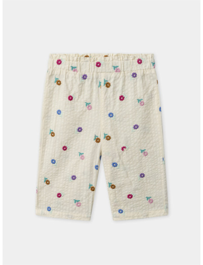 Pantalon écru à broderie fleuries Bébé Fille