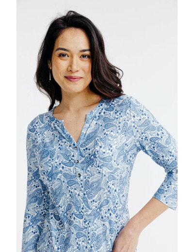 Tee-shirt imprimé col mao et poches