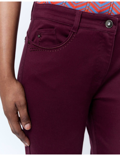 Pantalon 7/8 slim uni AUBERGINE Femme