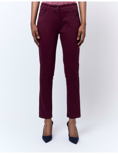 Pantalon 7/8 slim uni AUBERGINE Femme