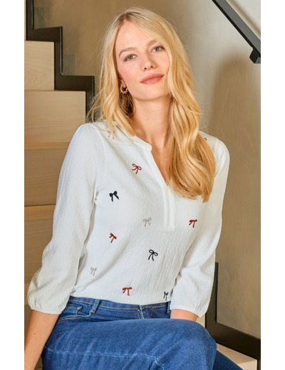 Tee-shirt brodé manches 3/4