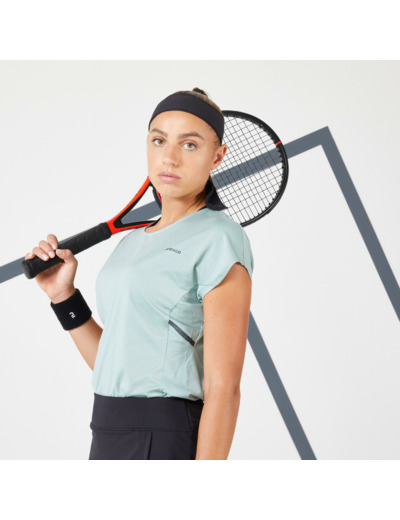 T-Shirt tennis col rond dry soft femme - Dry 500 Vert de gris