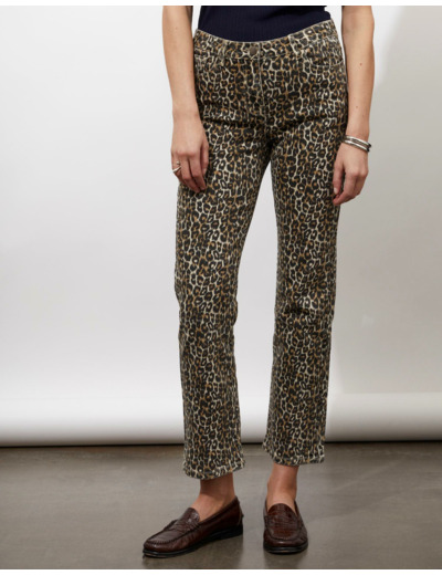 Pantalon 7/8 droit imprimé léopard BEIGE Femme