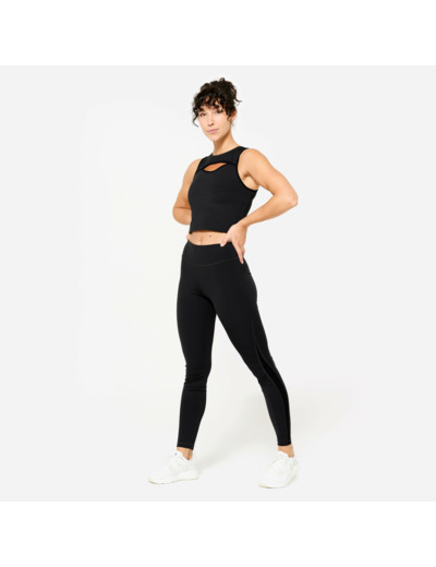 Débardeur court de fitness avec ouverture poitrine femme, noir