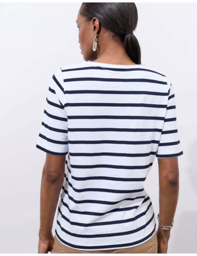 Tee-shirt marinière manches coude 100% coton rayée MARINE Femme