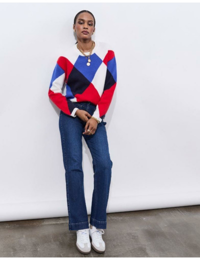 Pull épais color bloc BLANC Femme