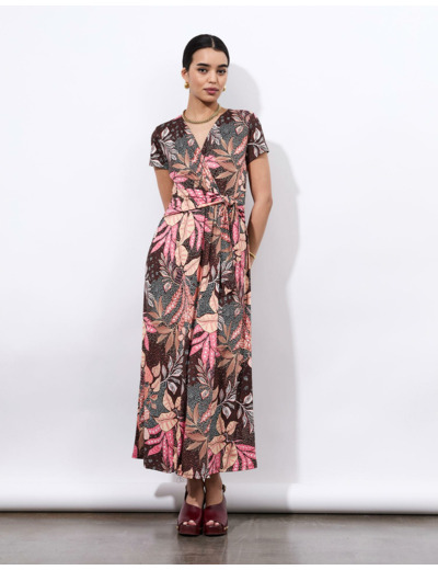 Robe longue imprimée MARRON
