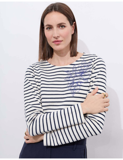 Tee-shirt marinière manches longues en mélange coton rayé MARINE Femme