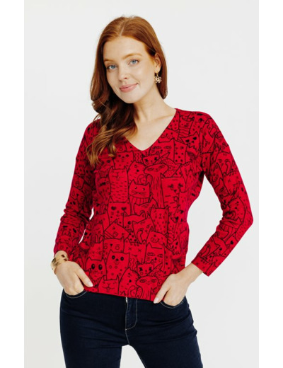 Pull imprimé chats avec strass