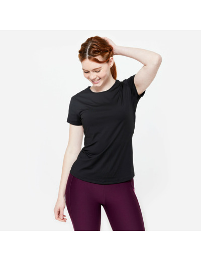 T-shirt manches courtes fitness cardio femme Noir