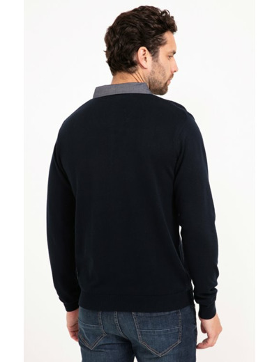 Pull Uni Col V Avec Chemise