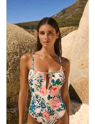 Maillot de bain 1 pièce fleuri avec noeud,Maillot de bain 1 pièce fleuri avec noeud;${refinementColor}