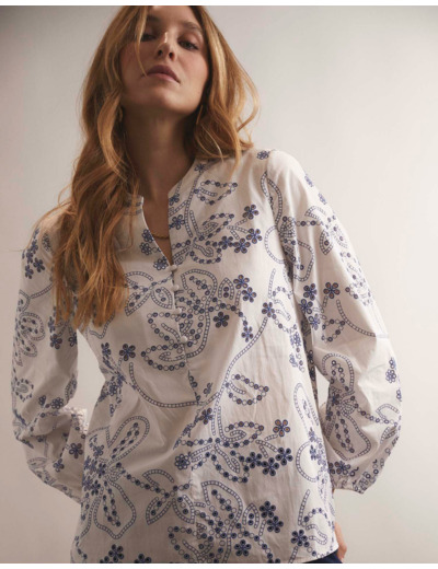 Blouse manches longues imprimé à fleurs BLANC Femme
