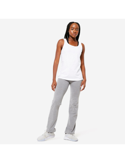 Legging fitness long coton extensible bas resserable femme - Fit+ gris chiné