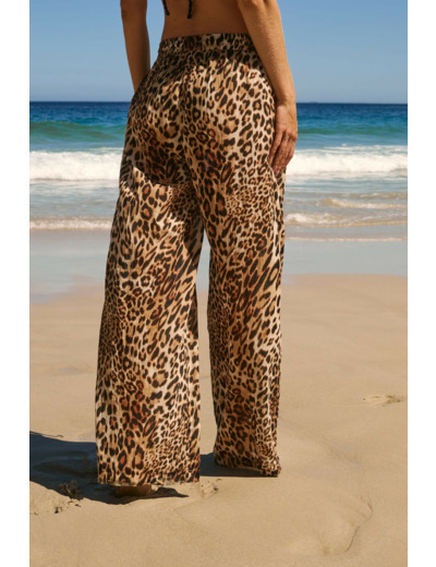 Pantalon fluide élaqstiqué en coton à imprimé léopard,Pantalon fluide élaqstiqué en coton à imprimé léopard;${refinementColor}