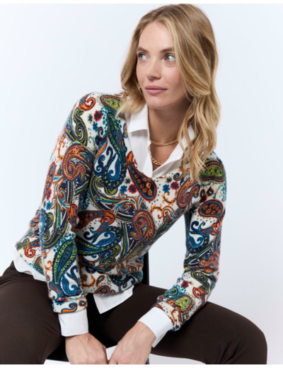 Pull fin en mélange cachemire imprimé MULTICOLORE Femme