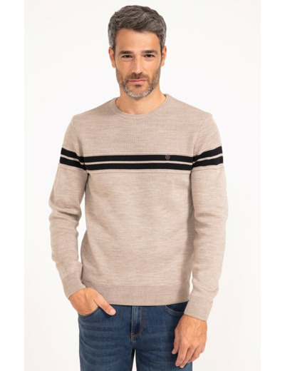 Pull col rond rayé Miel