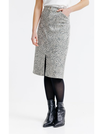 Jupe midi imprimée en scuba suédine