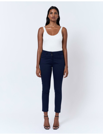 Pantalon 7/8 slim uni MARINE Femme