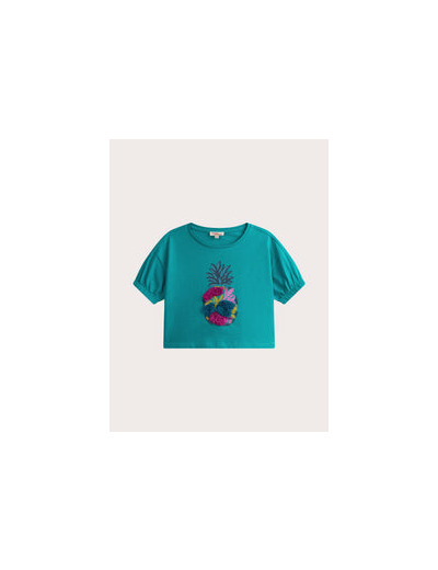T-shirt manches courtes turquoise animation ananas