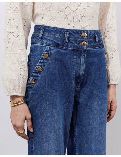 Jean long large BLEU Femme