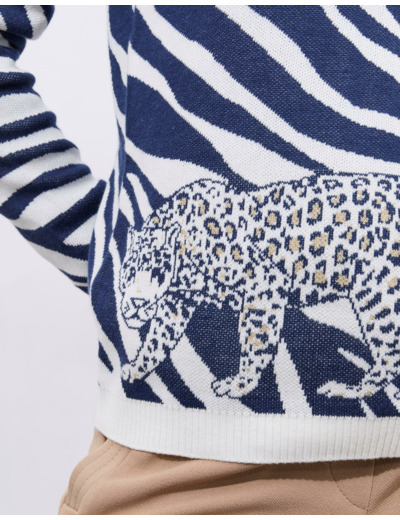 Pull fin jacquard BLEU Femme