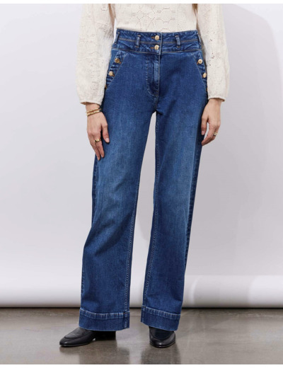 Jean long large BLEU Femme