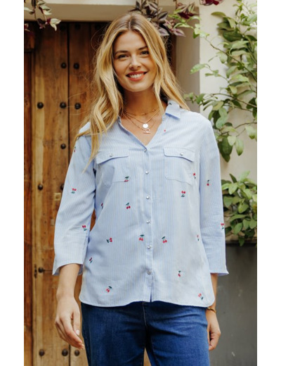 Chemise rayée imprimée cerises