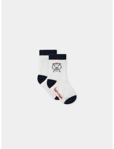 Lot de 2 paires de chaussettes à rayures ou uni blanc Bébé Garçon