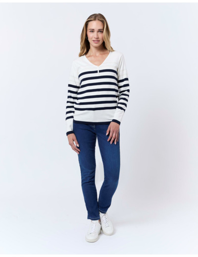Pull marinière 100% coton rayé MARINE Femme