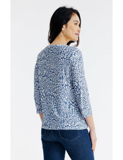 Tee-shirt léopard col mao avec plis