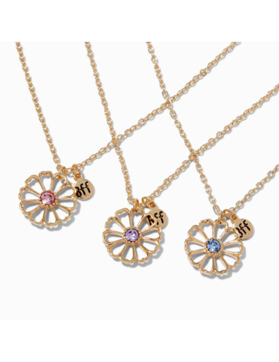 Colliers à pendentif marguerite en strass best friends - Lot de 3