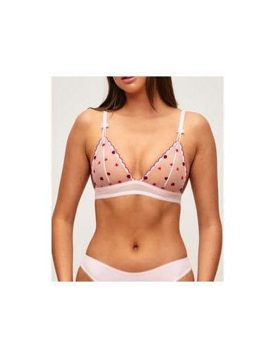 Soutien-gorge triangle en mesh brodé de motifs cœurs et coccinelles