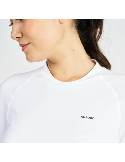 T-shirt anti-uv manches longues sailing 500 femme blanc, manche plasma
