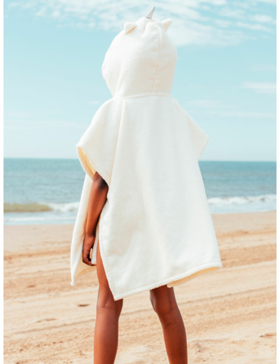 Poncho de bain écru à capuche
