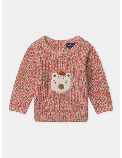 Pull rouge chiné ourson Bébé Garçon