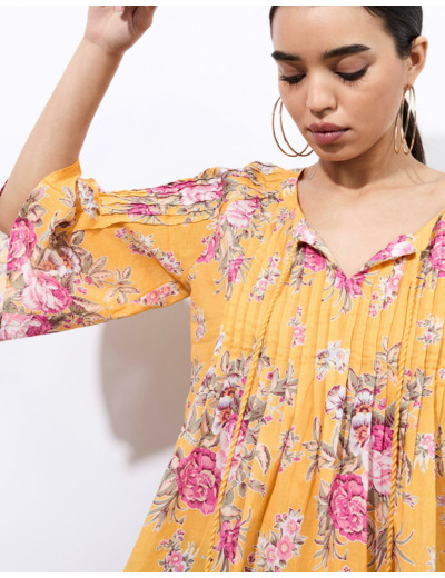 Blouse manches 3/4 imprimé à fleurs JAUNE Femme