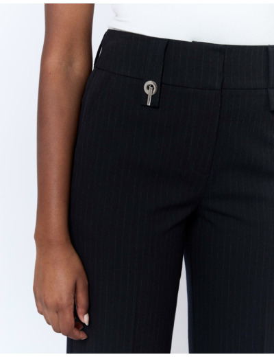 Pantalon long large rayé NOIR Femme