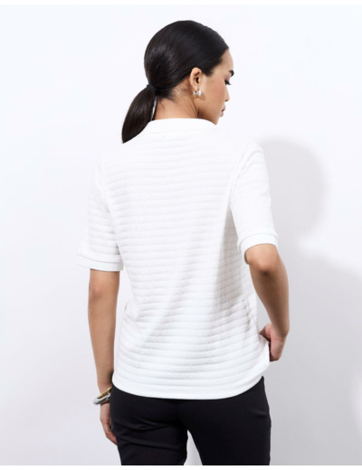 Top manches courtes en mélange coton uni BLANC Femme