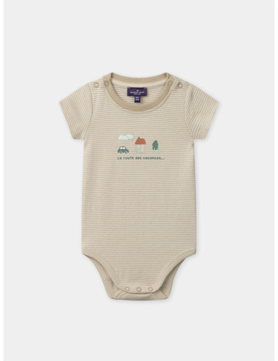 Body écru à rayures et manches courtes Bébé Garçon