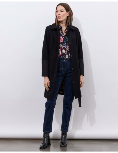 Manteau bi-matière uni NOIR Femme