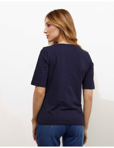 T-Shirt manches coude uni décoré MARINE Femme