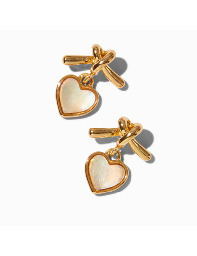Boucles d'oreilles avec pendentif cœur nœud couleur dorée