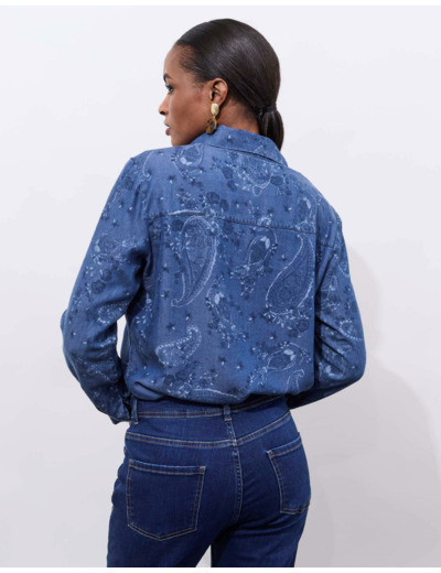 Chemisier manches longues unie BLEU Femme