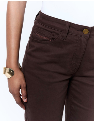 Pantalon 7/8 slim uni MARRON Femme