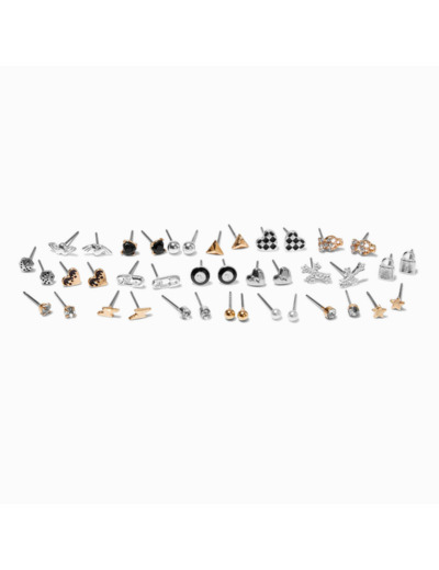 Clous d'oreilles aux designs variés cœur, boule numéro 8, en métaux mixtes - Lot de 20
