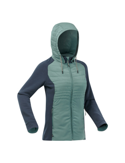 Sweat à capuche de randonnée femme, NH500 Hybrid bleu