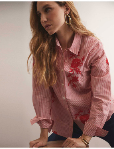 Chemisier manches longues rayé ROUGE Femme