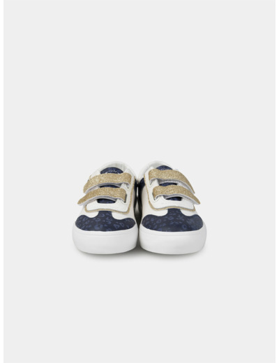 Basket blanche et bleu foncé imprimé léopard et sratch dorés pailletés Fille