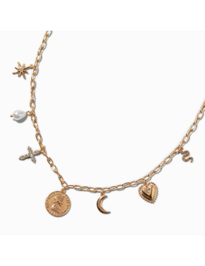 Collier à breloque pièce couleur dorée